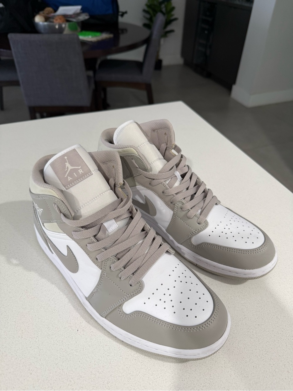 Nike Air Jordan 1 Mid in White and Light Taupe